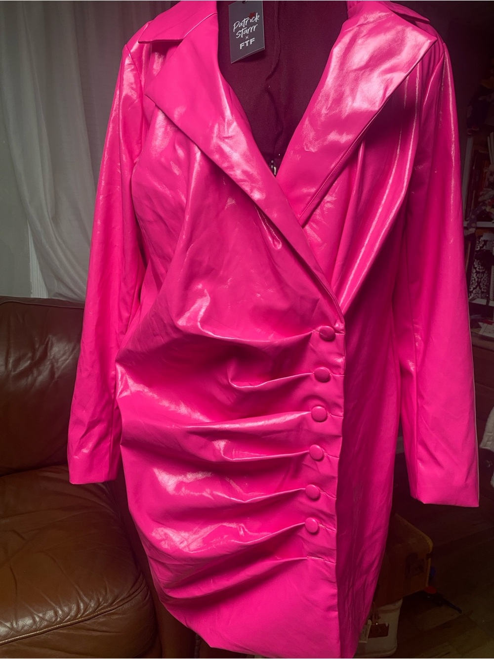 PATRICK STARRR HOT PINK FAUX LEATHER MAKE 'EM SHOOK BLAZER DRESS- SIZE 2